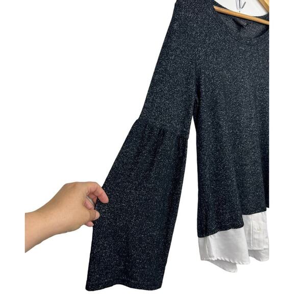 Vera Wang Charcoal Gray Bell Long Sleeve Mock Layered Sweater MEDIUM - Picture 7 of 7